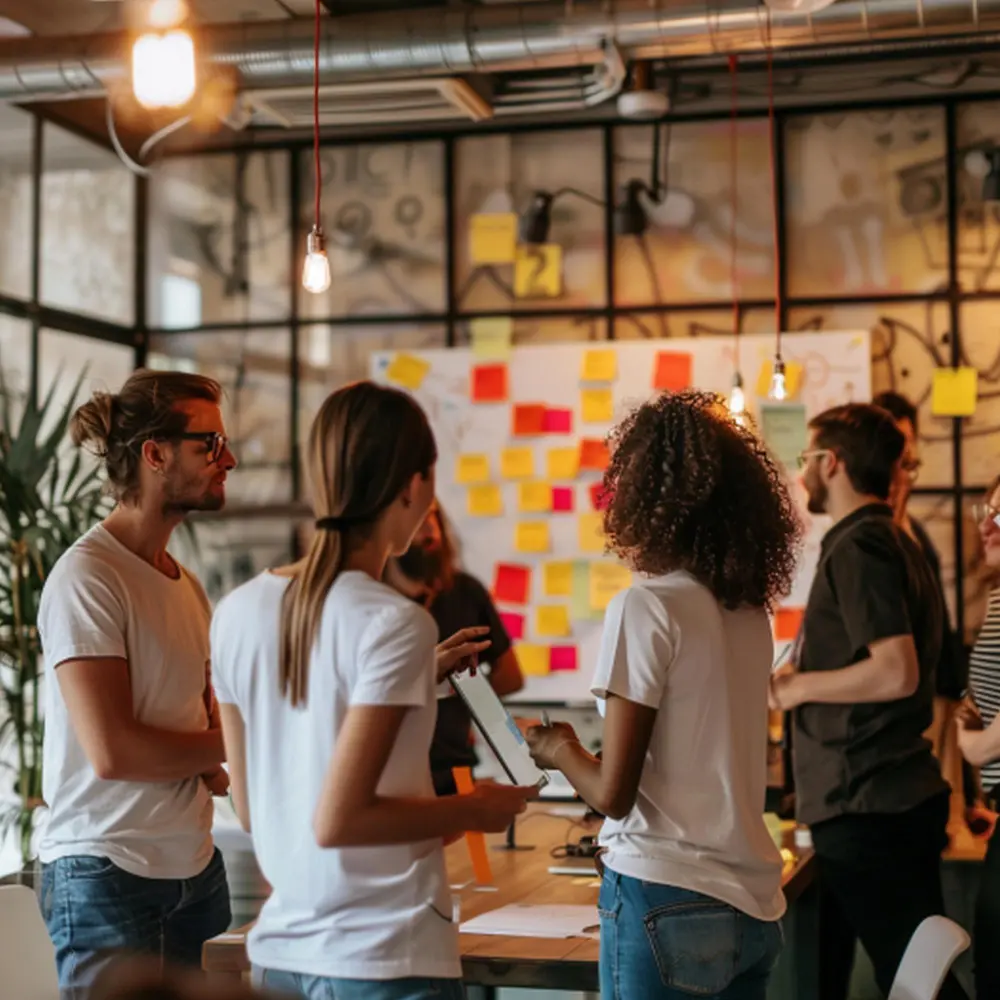 Jóvenes de una Startup en una reunión